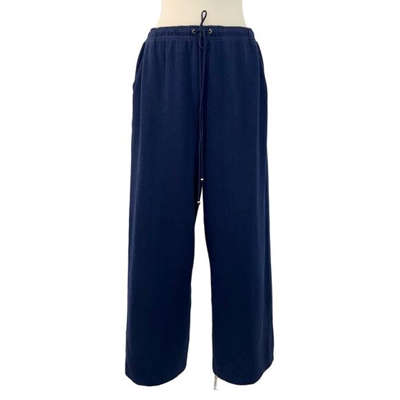 St. John Pants - St. John Pull-On Pants Santana Knit Wide Straight Leg Waist-Tie Navy | Size: L